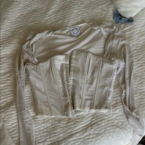 With Jean Cream Fitted Bustier Bodysuit